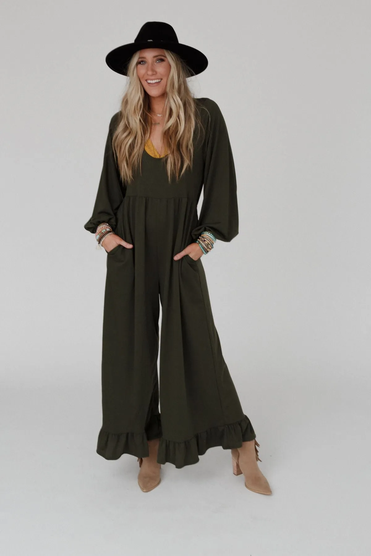 The Nest Best Intentions Long Sleeve Jumpsuit - Olive