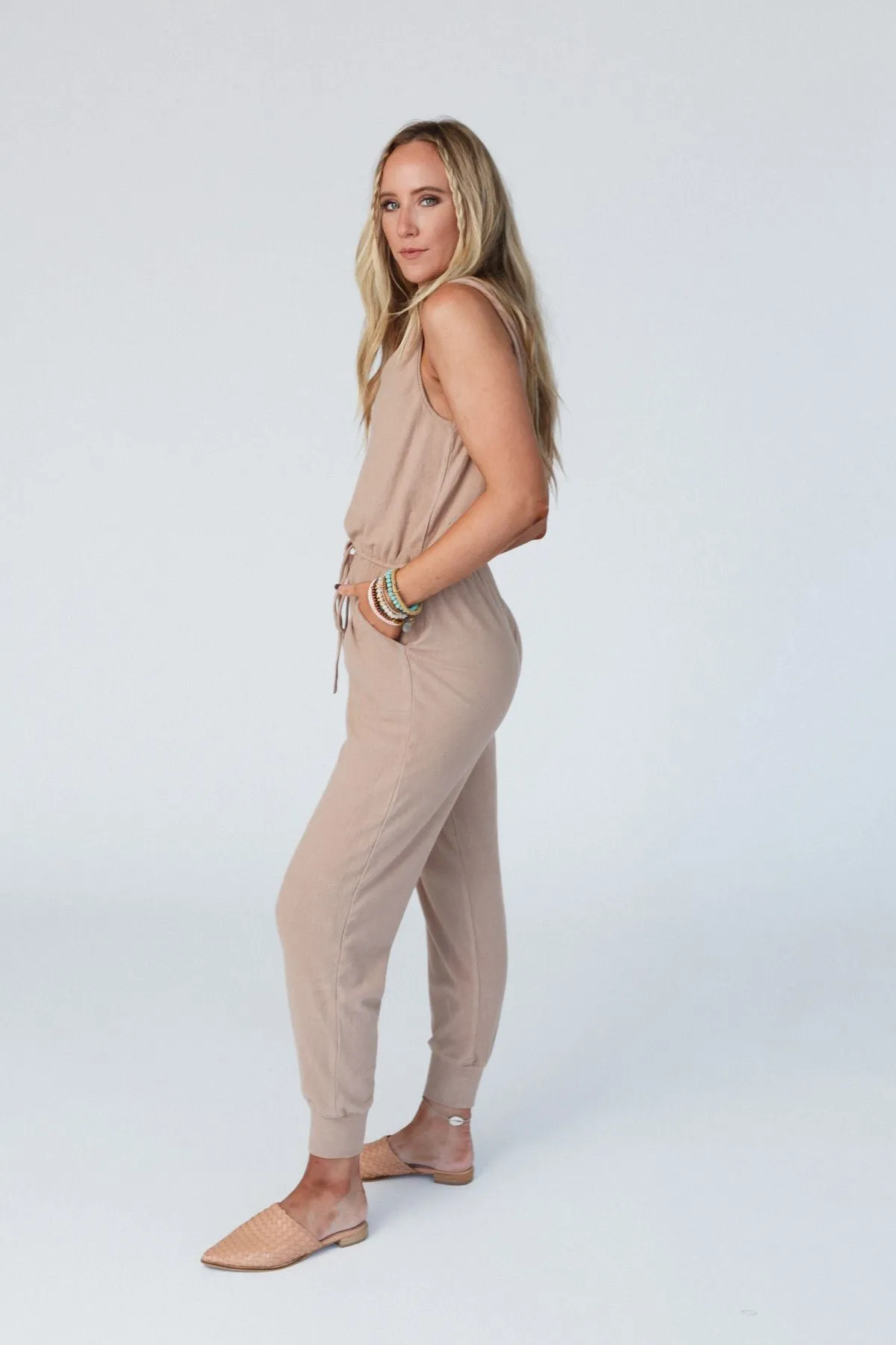 The Nest Chill Out Comfy Ribbed Jumpsuit - Mocha