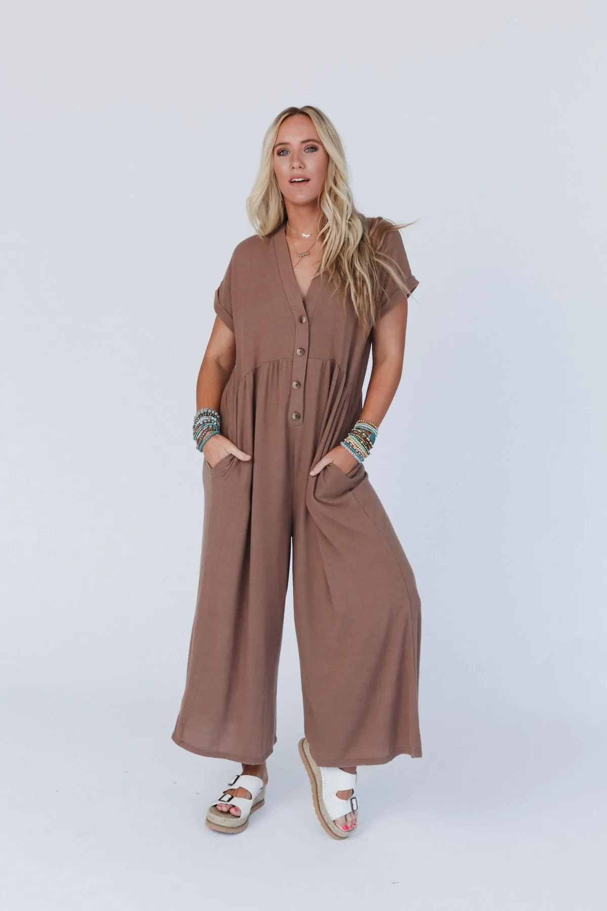 The Nest Sage and Wildflowers Jumpsuit - Mushroom