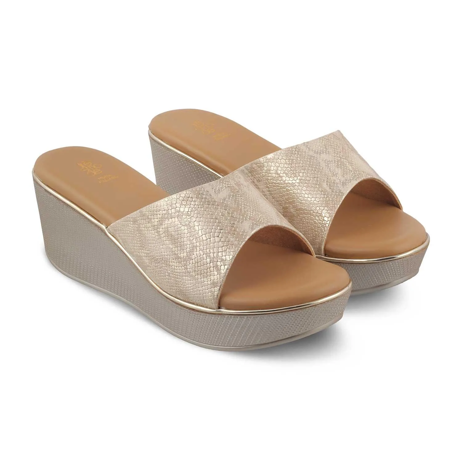 The Tosam Gold Women's Dress Wedge Sandals Tresmode