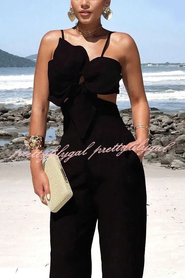 Three-dimensional Flower Accessories Hollow Pocket Jumpsuit