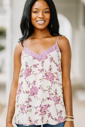 To This Day Ivory White Floral Tank