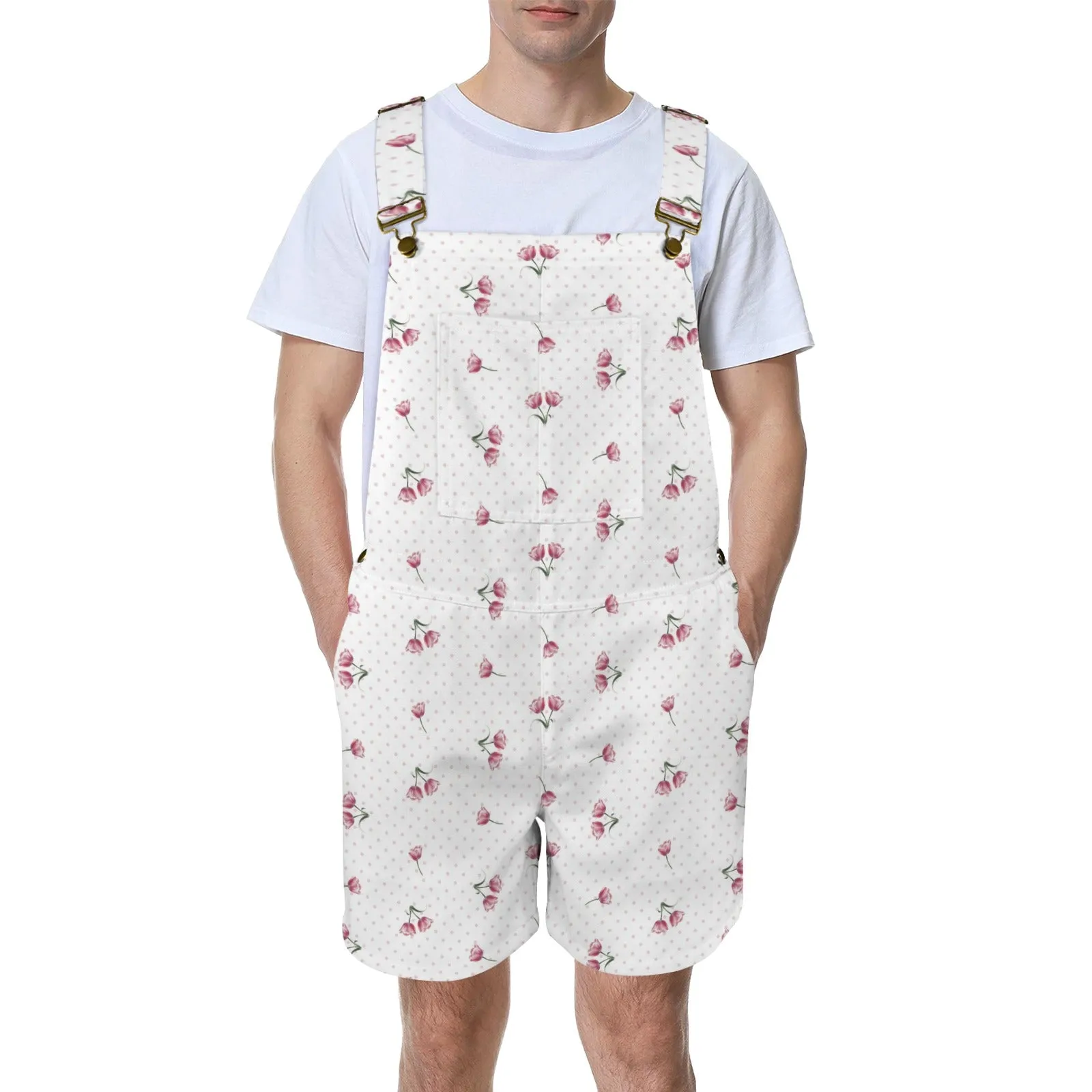 tulips print 5A Unisex Shorts Suspender Jumpsuit (Model L78)