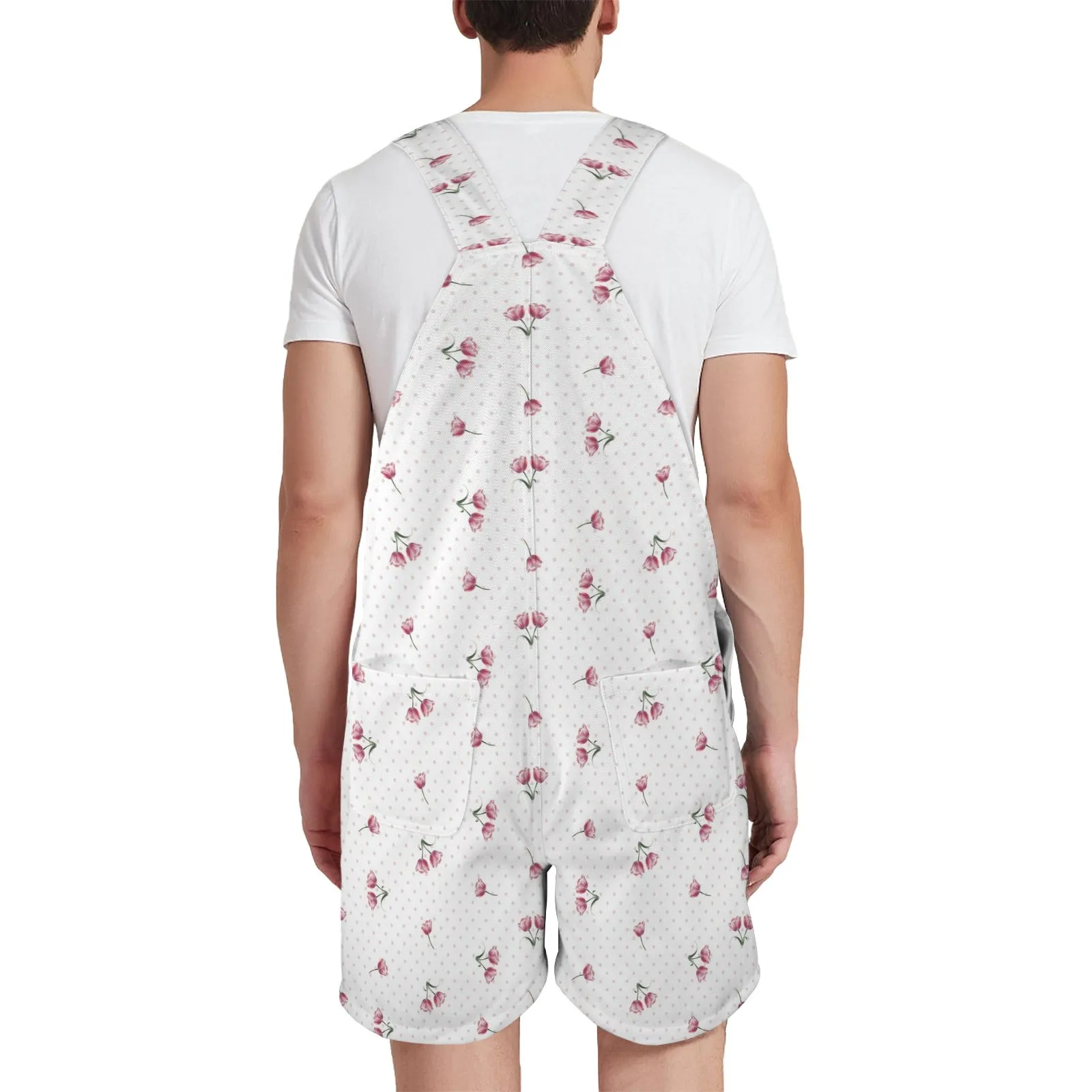 tulips print 5A Unisex Shorts Suspender Jumpsuit (Model L78)