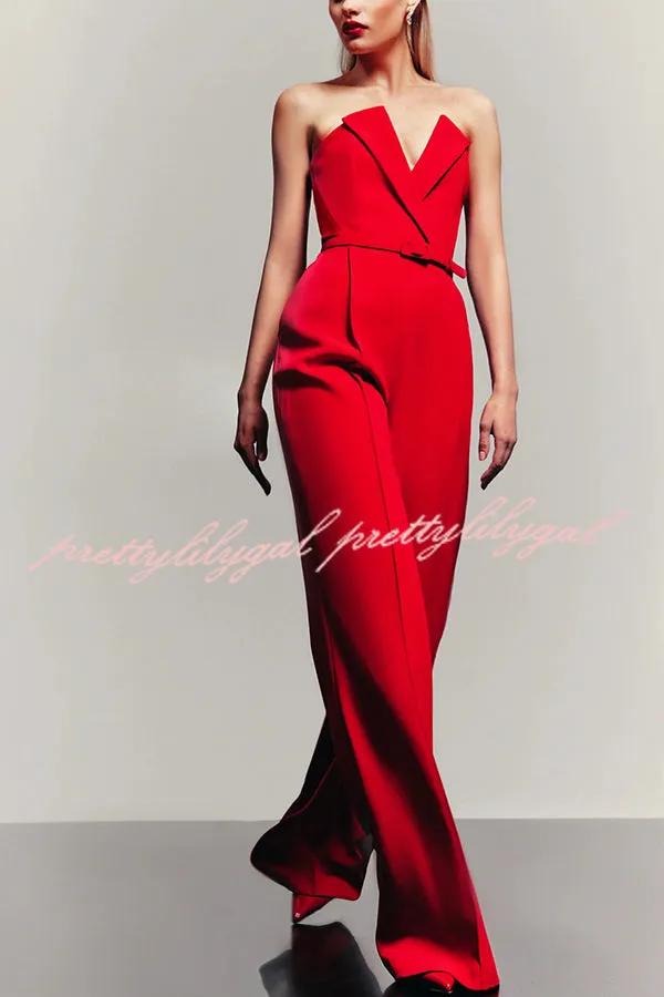 Tuxedo-style Off Shoulder Pocket Wide Leg Formal Jumpsuit