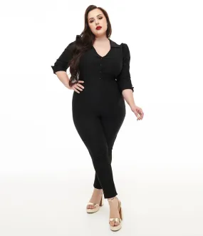 Unique Vintage Plus Size 1950s Black Puff Sleeve Jumpsuit