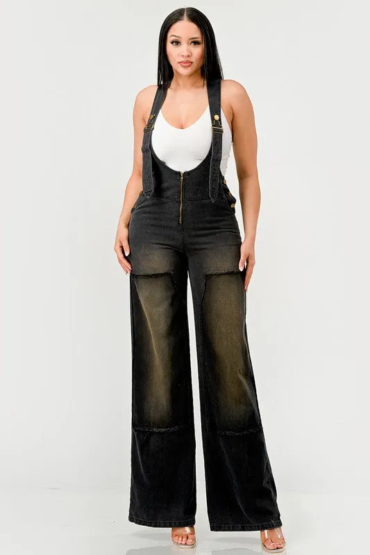 Urban Noir Denim Overalls Black Jumpsuit