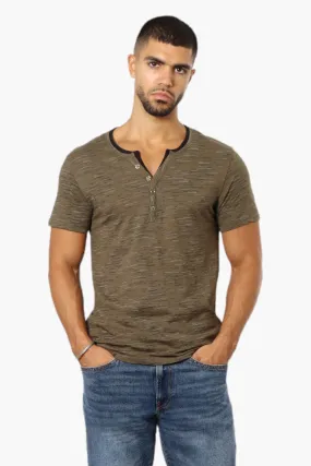 Urbanology Patterned V-Neck Henley Tee - Olive