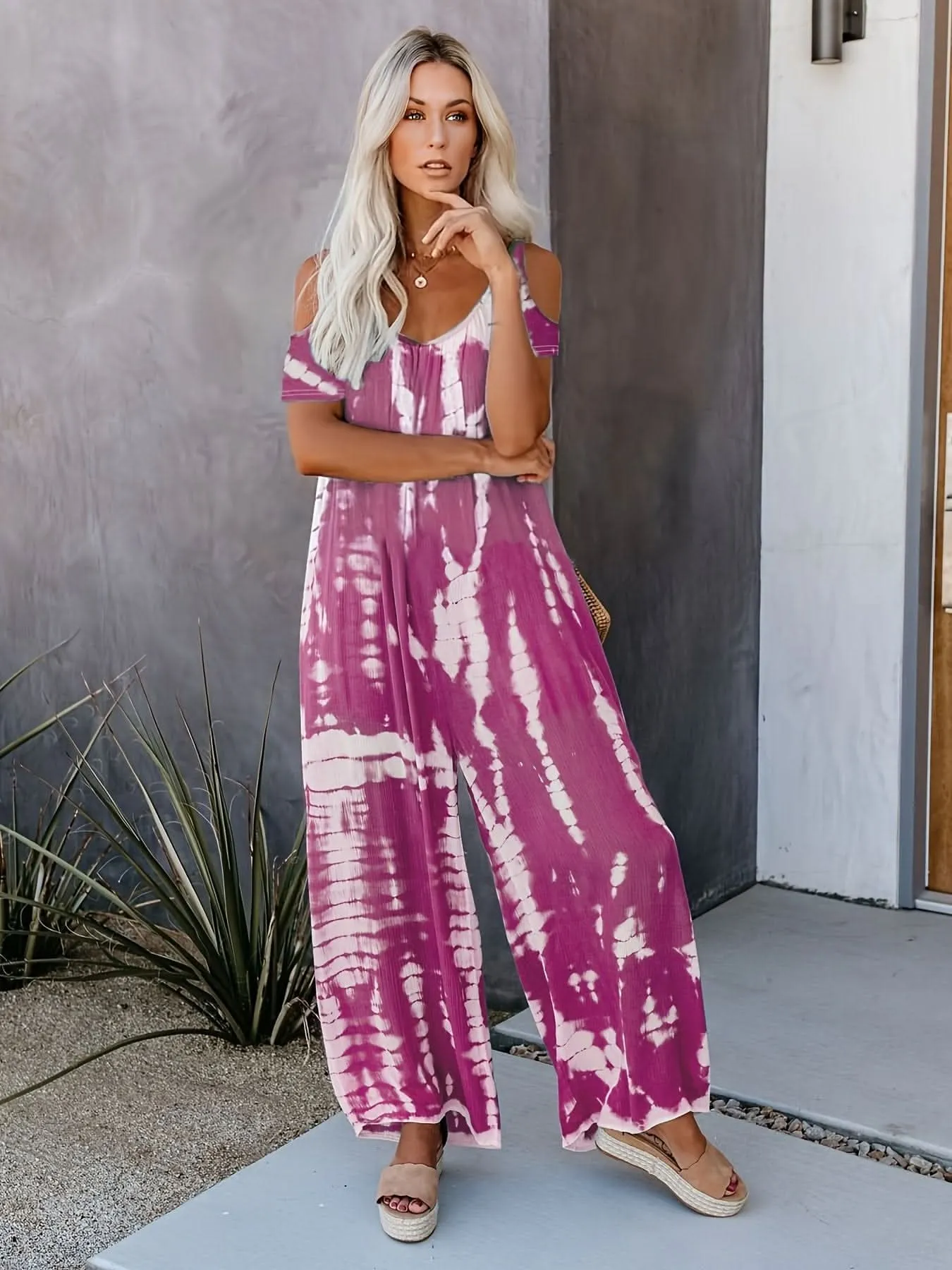 Vibrant Geometric Tie Dye Cut Out Jumpsuit- By Lustmia