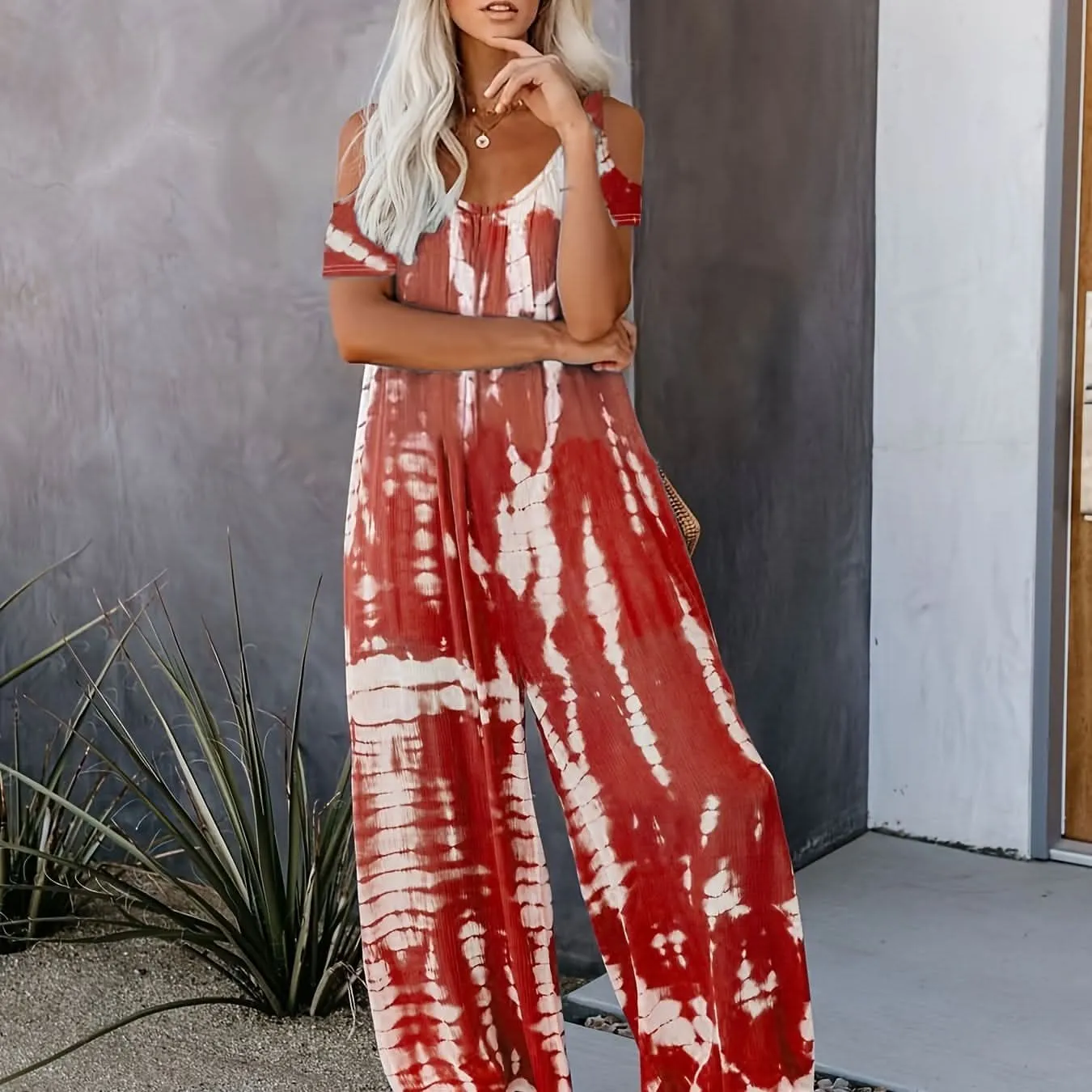 Vibrant Geometric Tie Dye Cut Out Jumpsuit- By Lustmia