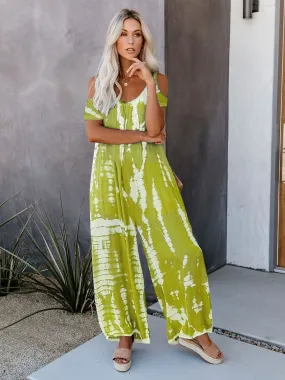 Vibrant Geometric Tie Dye Cut Out Jumpsuit- By Lustmia