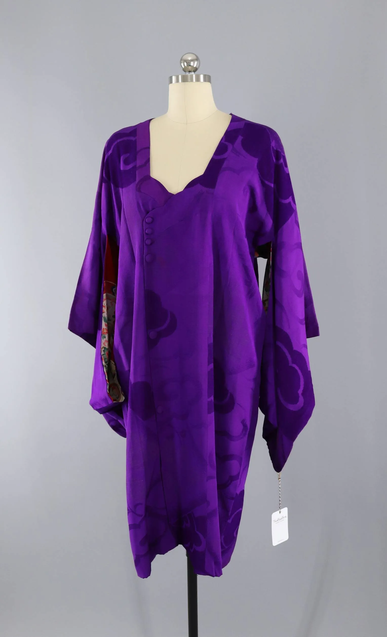 Vintage 1930s Silk Kimono Jacket Cardigan Michiyuki / Royal Purple Flocked Velvet