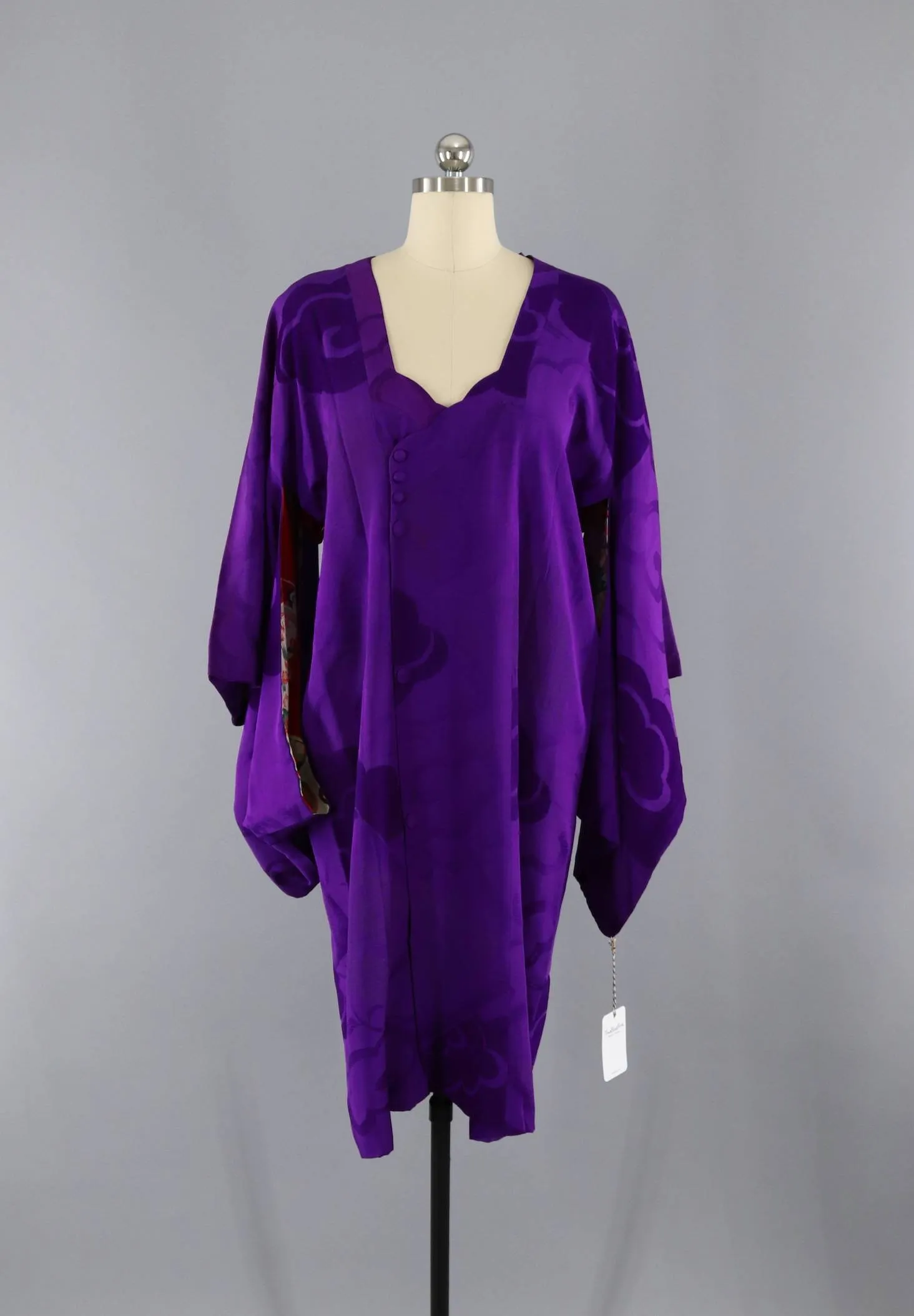 Vintage 1930s Silk Kimono Jacket Cardigan Michiyuki / Royal Purple Flocked Velvet