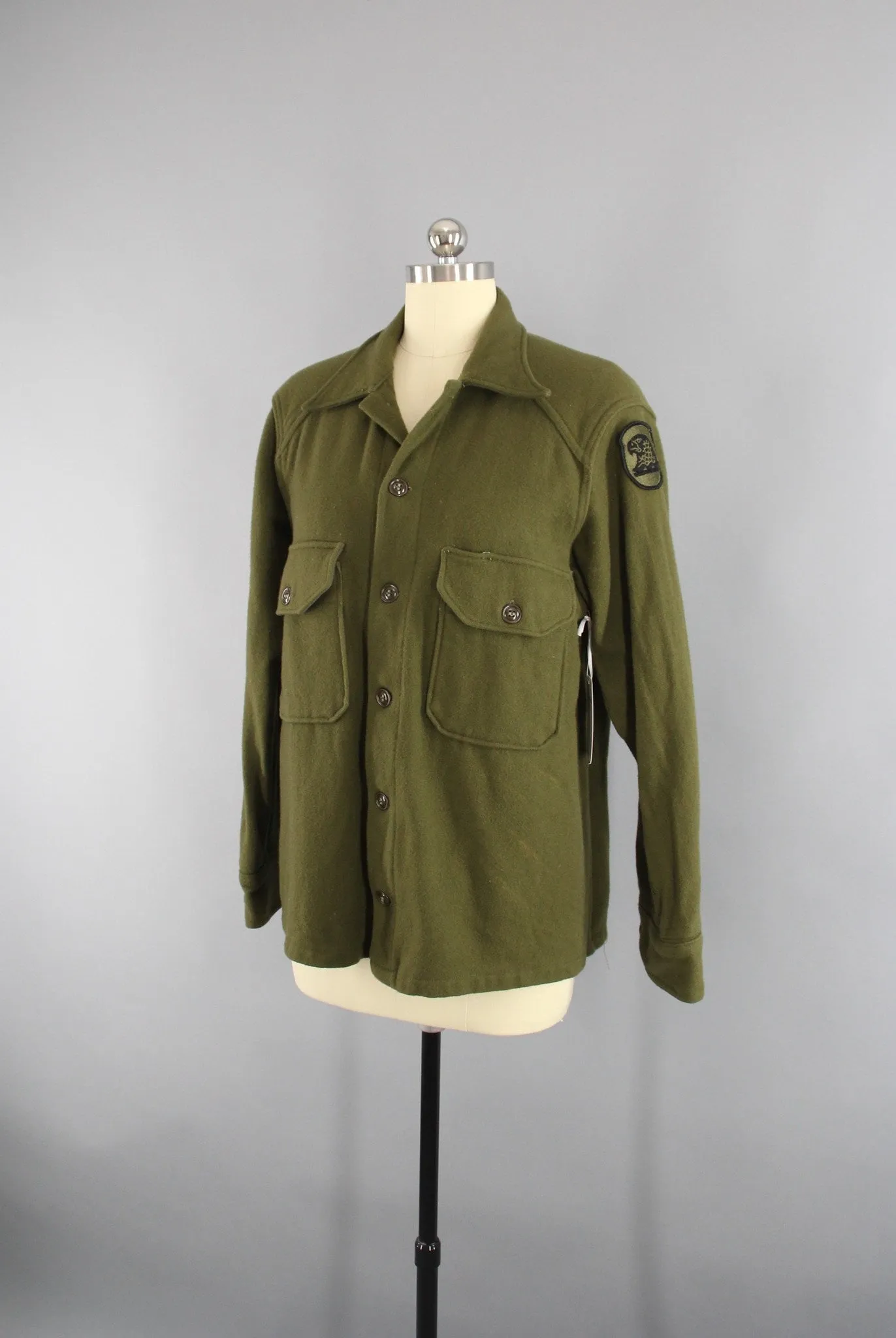 Vintage 1950s US Army Olive Drab Green Field Shirt Jacket