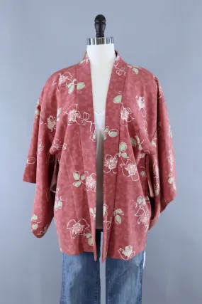 Vintage Kimono Cardigan / Dusty Pink Roses Floral Print