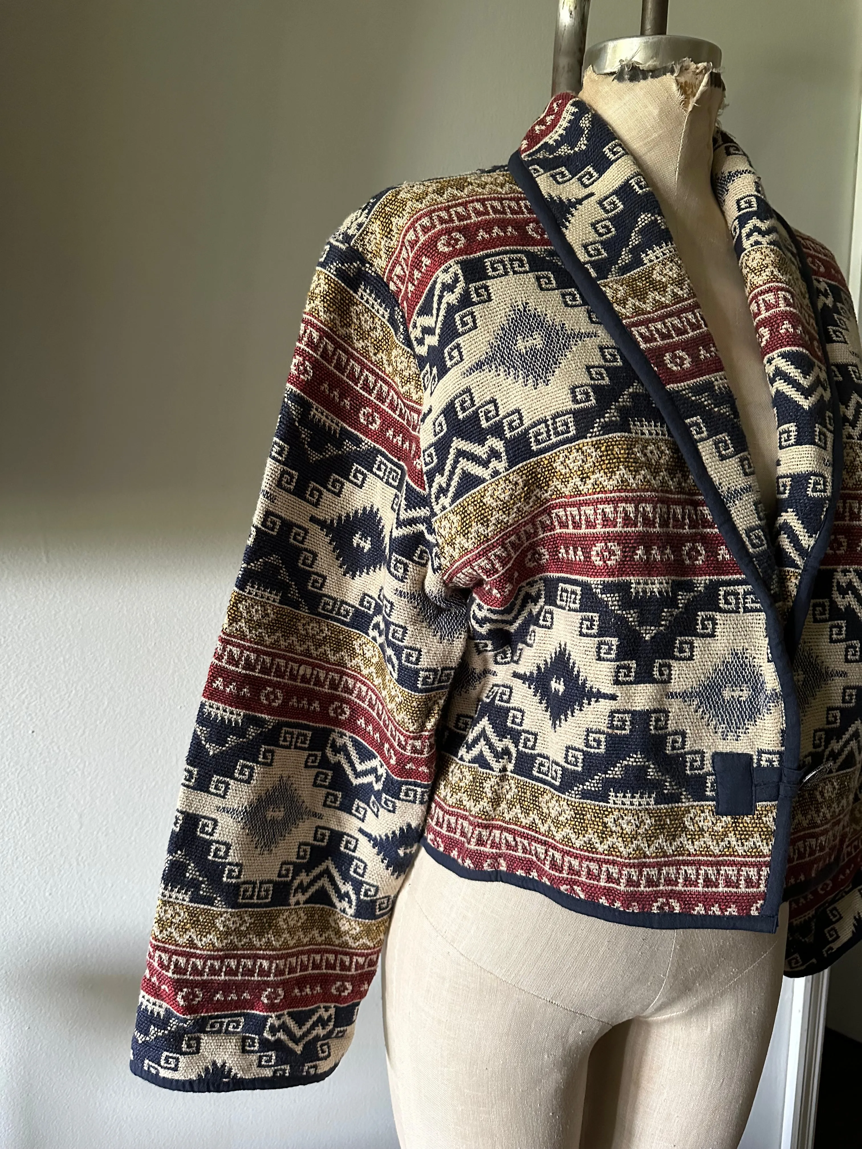 Vintage Southwestern Azteca Tapestry Cropped Jacket Flashback