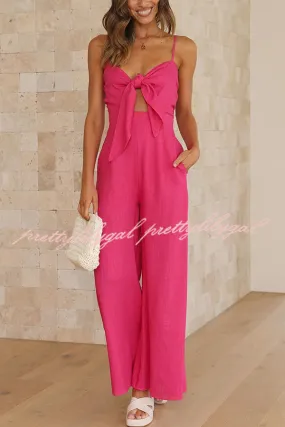 Vrinda Pocketed Adjustable Tie Smocked Back Jumpsuit