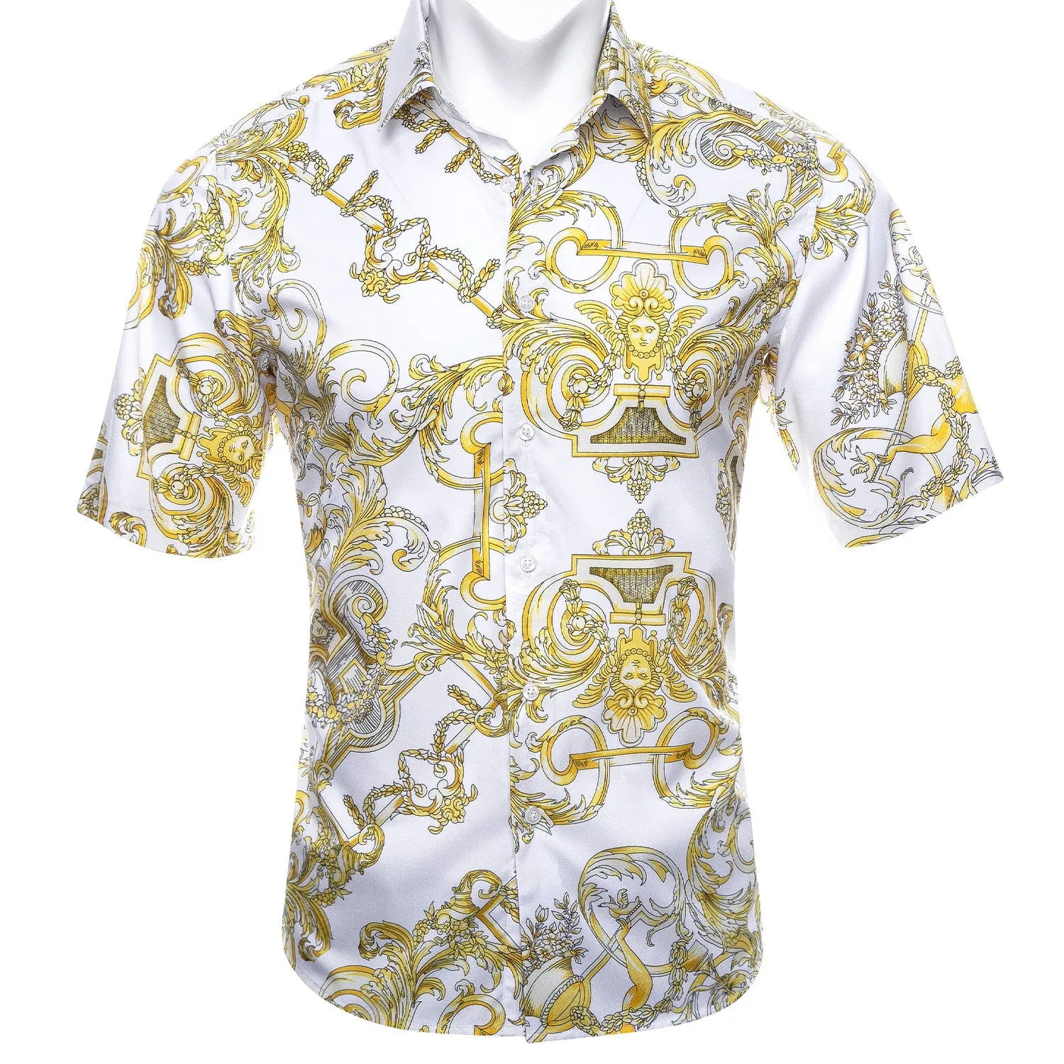 White and Yellow Cherubs Short Sleeve Dress Shirt