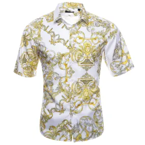 White and Yellow Cherubs Short Sleeve Dress Shirt