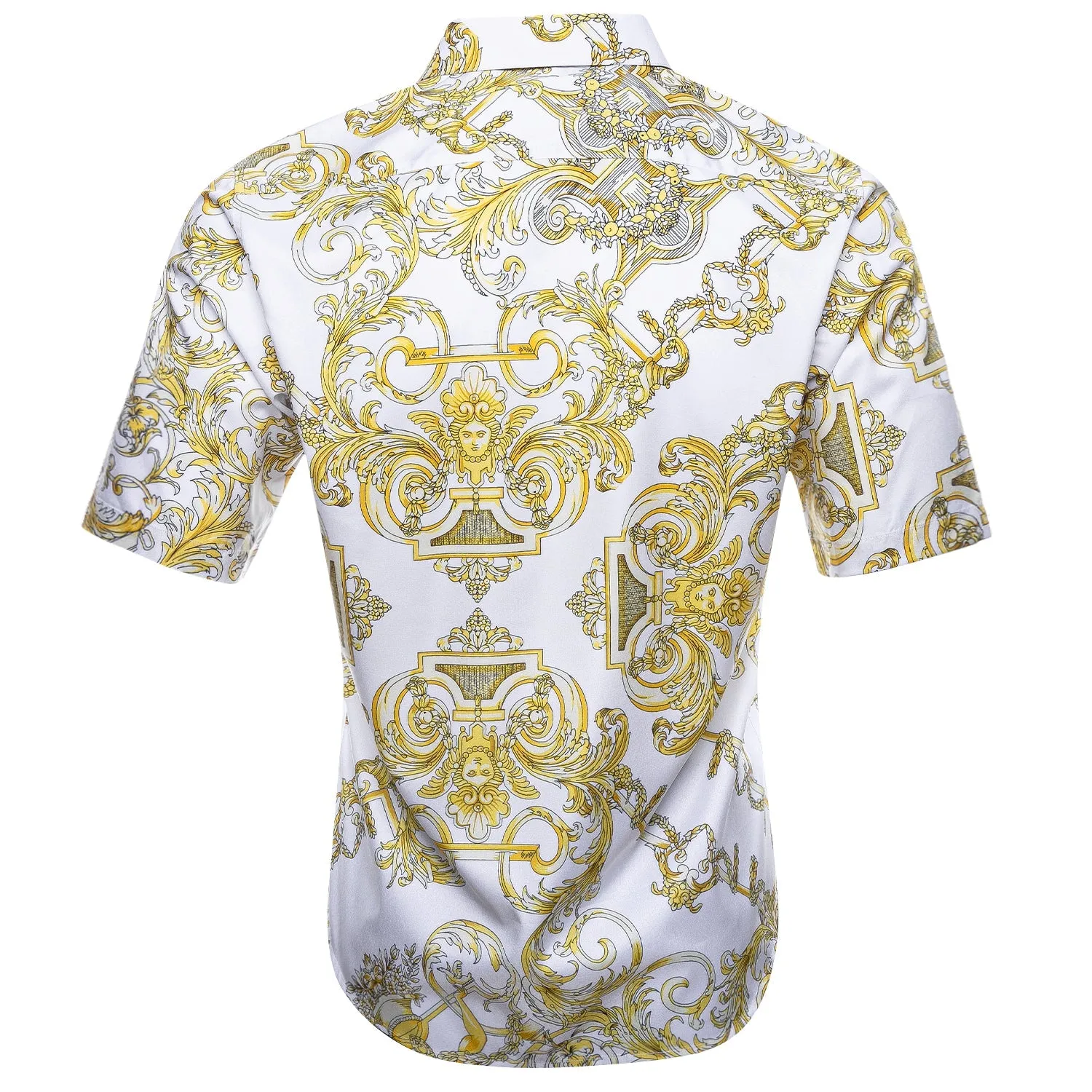 White and Yellow Cherubs Short Sleeve Dress Shirt