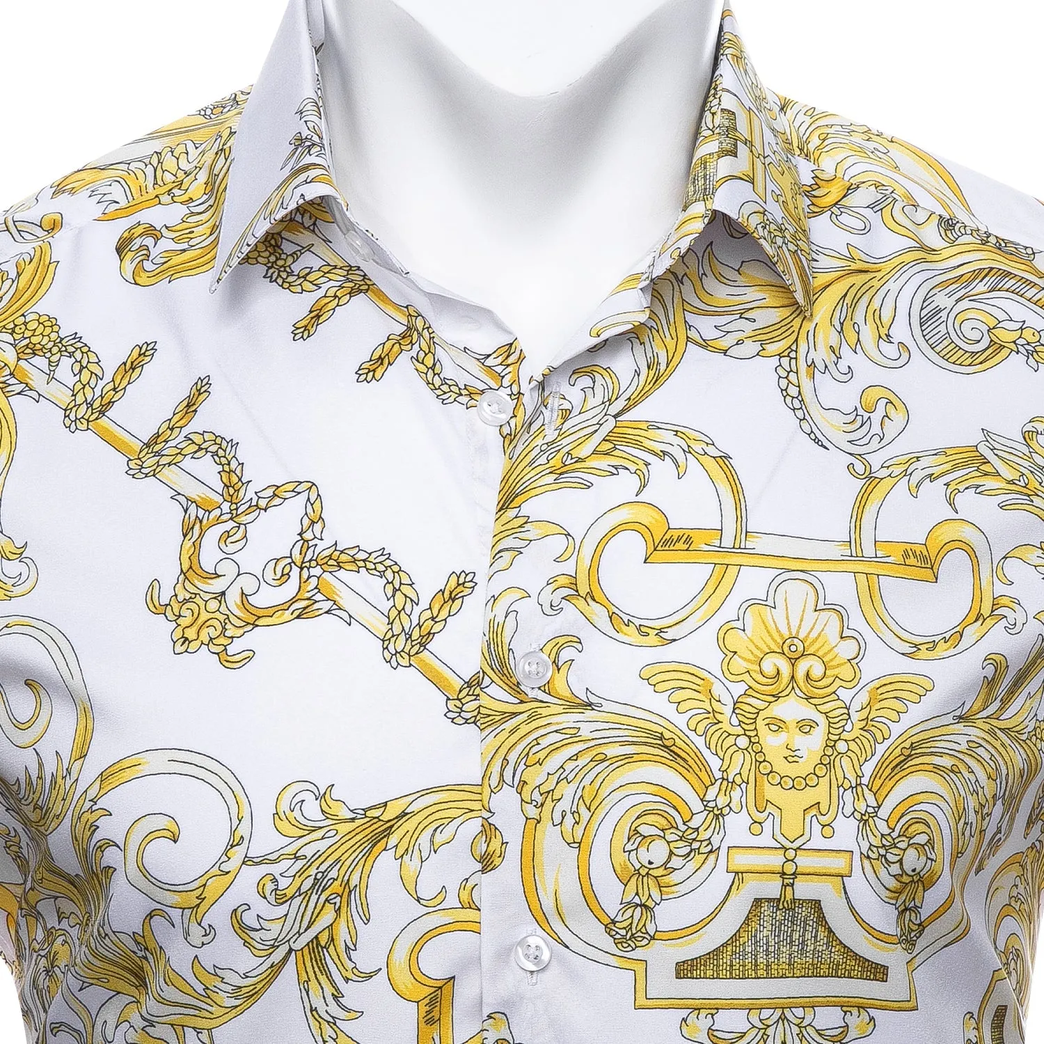 White and Yellow Cherubs Short Sleeve Dress Shirt