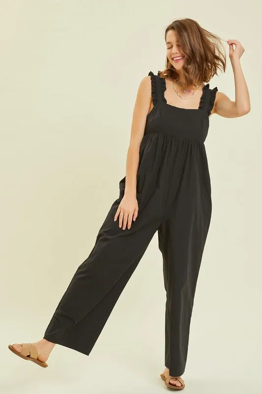 Wide Leg Jumpsuit Featured with Back Tie Detail