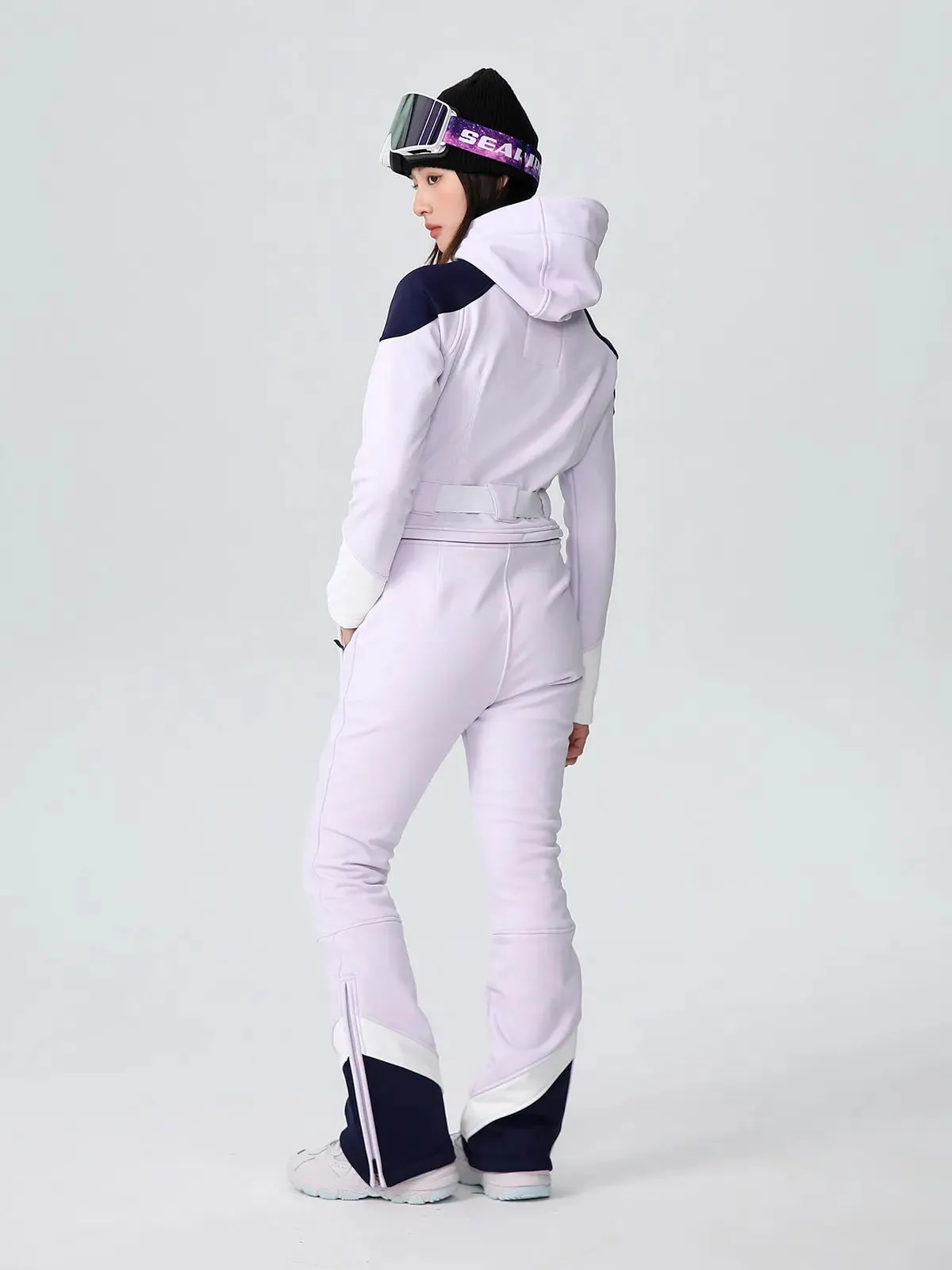 Women Fitted Stretch Ski Jumpsuit Elegant One-piece Flare Snowsuits