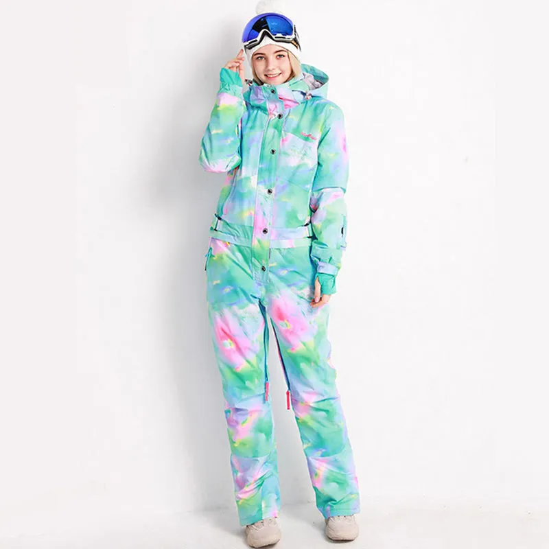 Women's Blue Magic Winter Colorful All In One Piece Ski Jumpsuit Winter Snowsuits