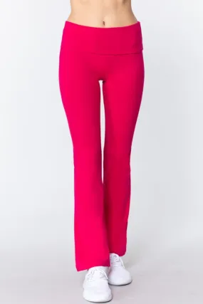 Women's Cotton Spandex Yoga Pants with Fold-Over Waistband