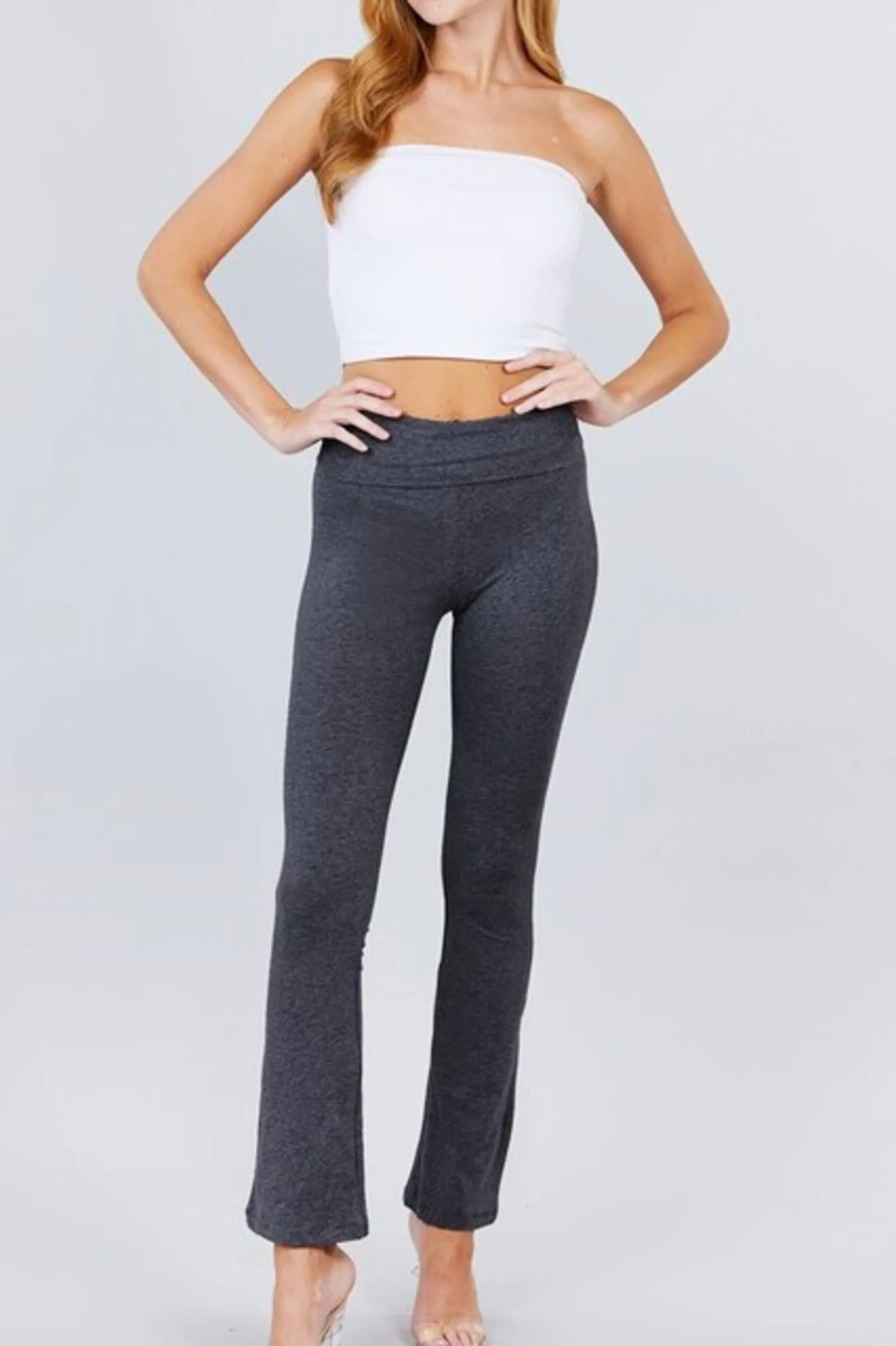 Women's Cotton Spandex Yoga Pants with Fold-Over Waistband