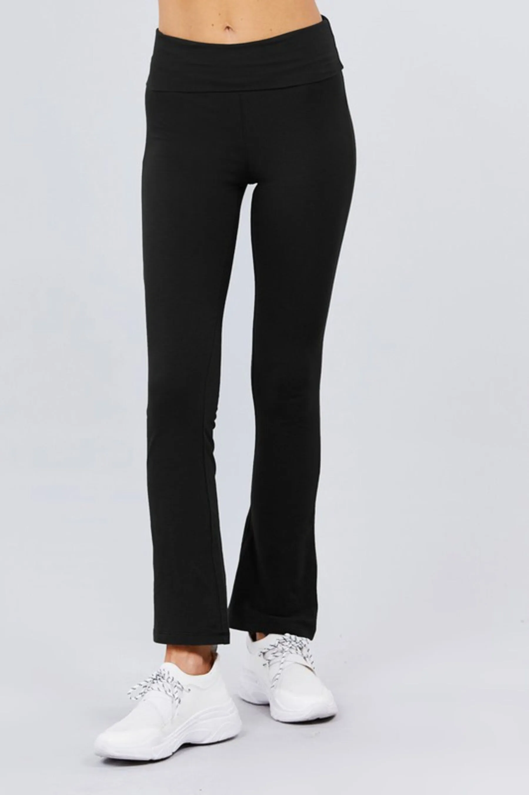 Women's Cotton Spandex Yoga Pants with Fold-Over Waistband