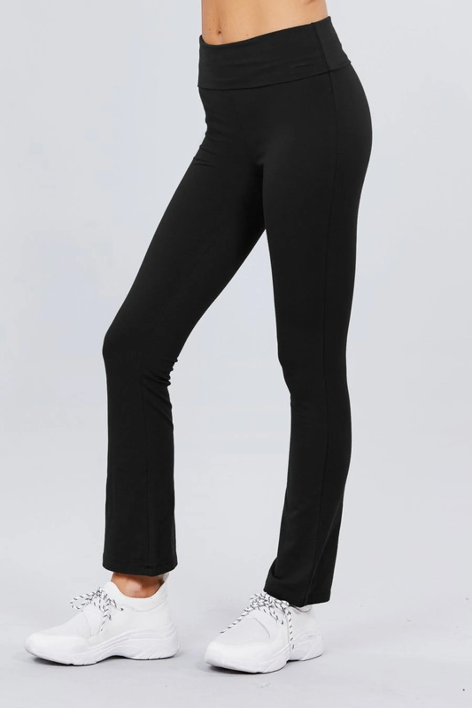 Women's Cotton Spandex Yoga Pants with Fold-Over Waistband