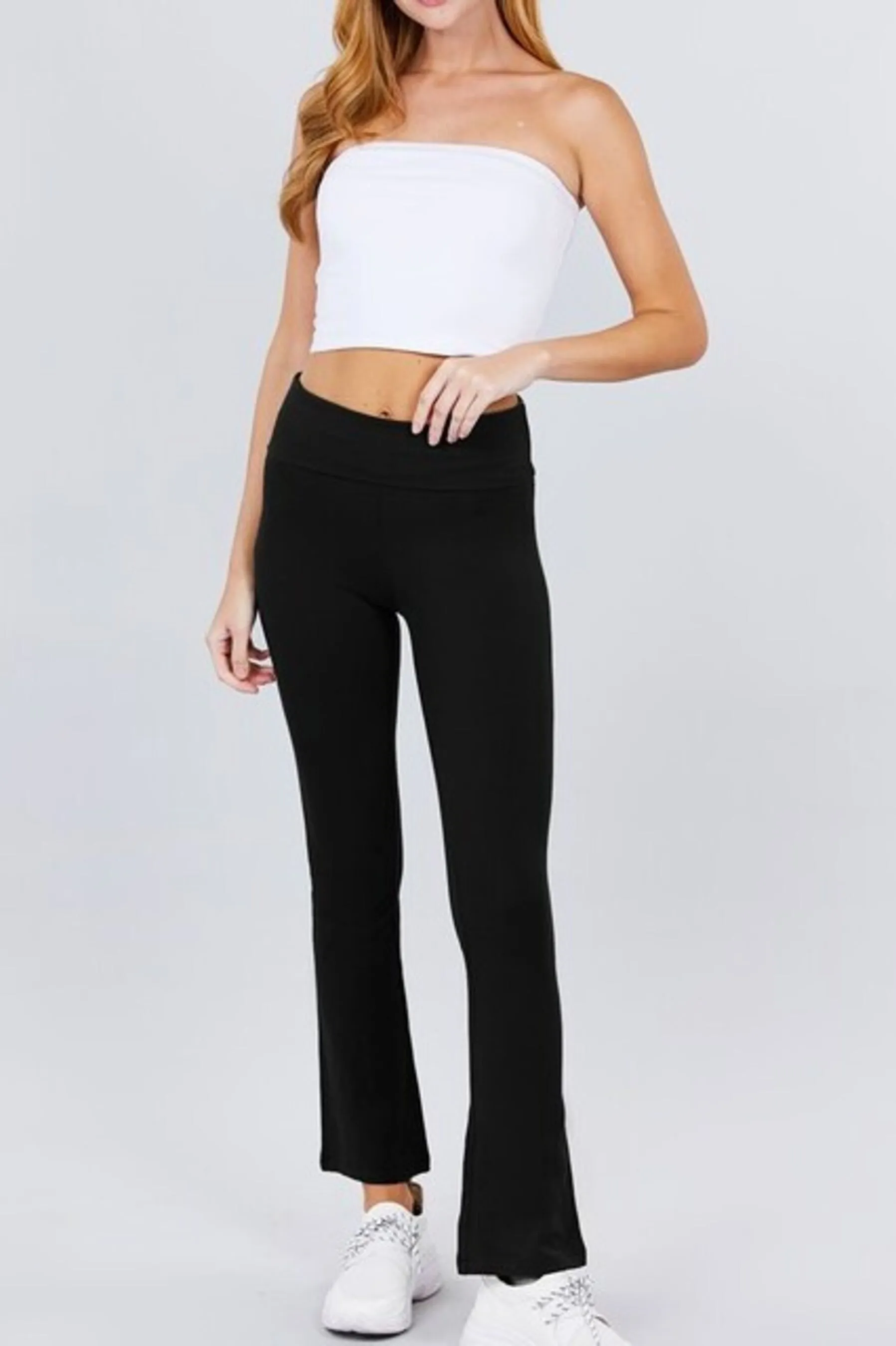 Women's Cotton Spandex Yoga Pants with Fold-Over Waistband