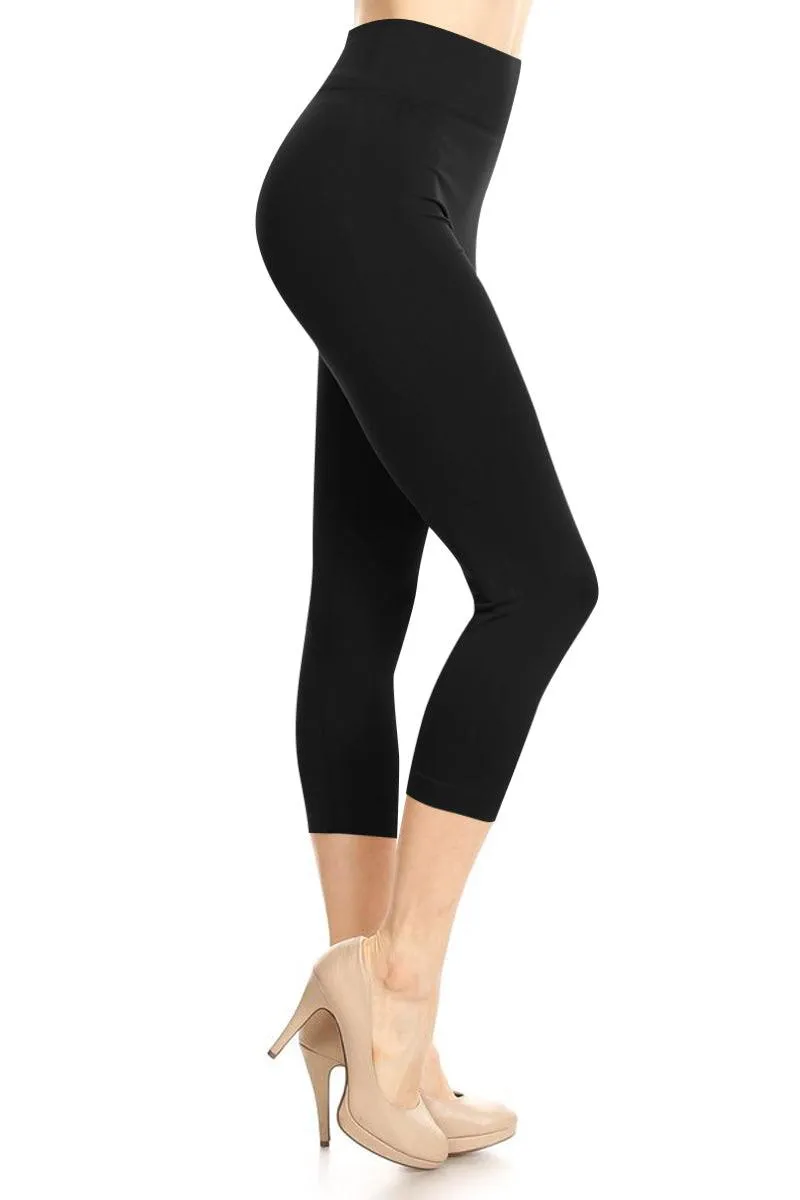 Women's Cropped Seamless Capri High Waist Solid Yoga Active Leggings Pants