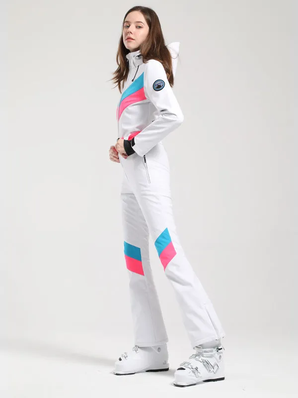 Women's Gsou Snow Retro Belted V Striped Flare Ski Suit