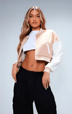 Women's Light Pink Varsity Leather Bomber Jacket