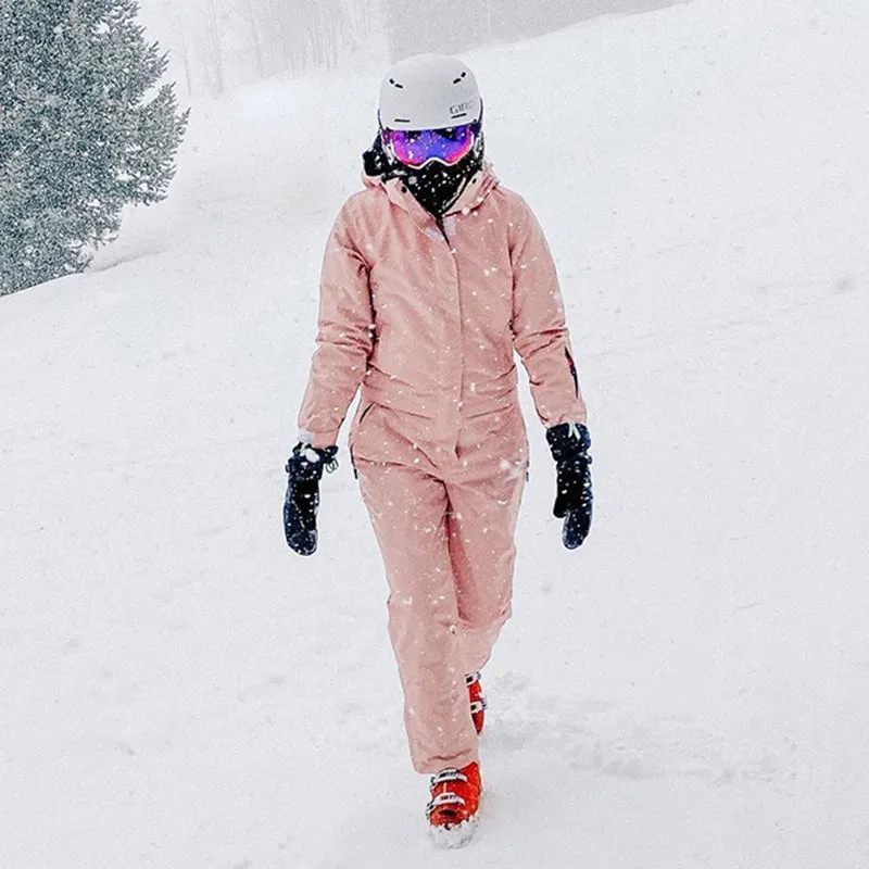 Women's Searipe One Piece Pink Ski Suits Winter Jumpsuit Snowsuits