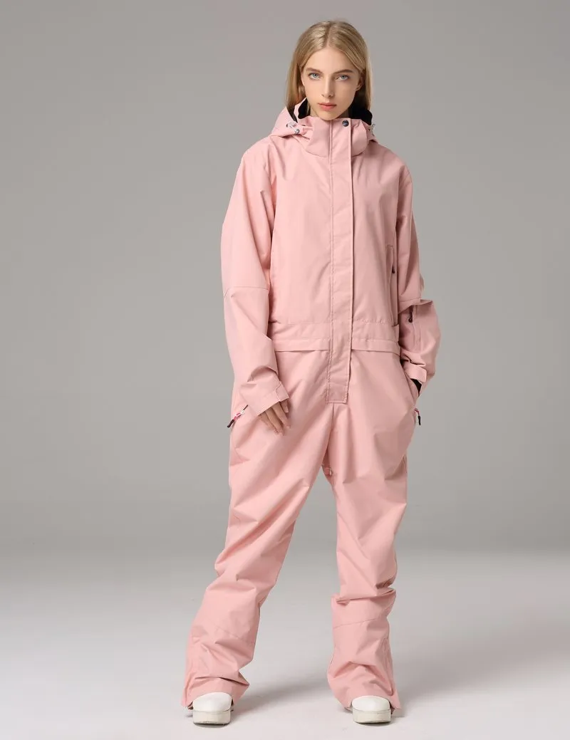 Women's Searipe One Piece Pink Ski Suits Winter Jumpsuit Snowsuits