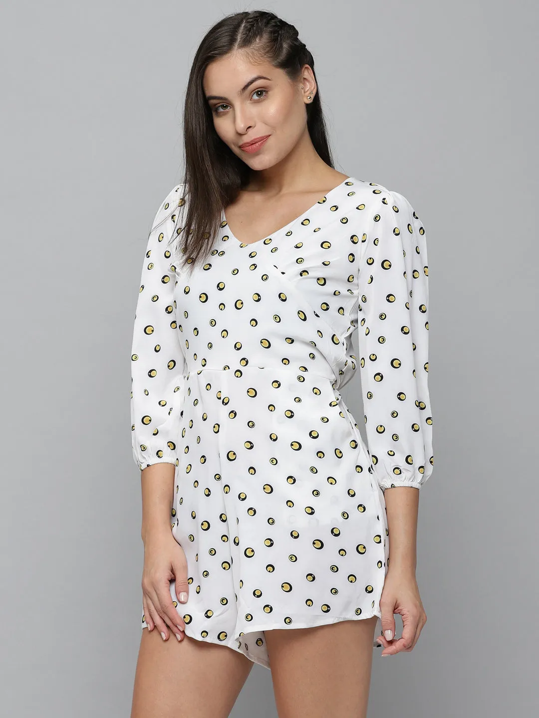 Women's White Printed  Jumpsuit