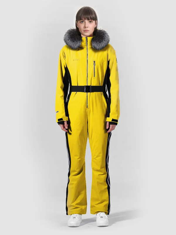 Womens Winter Chic Fur Hood One Piece Ski Jumpsuit Overall Ski Suit