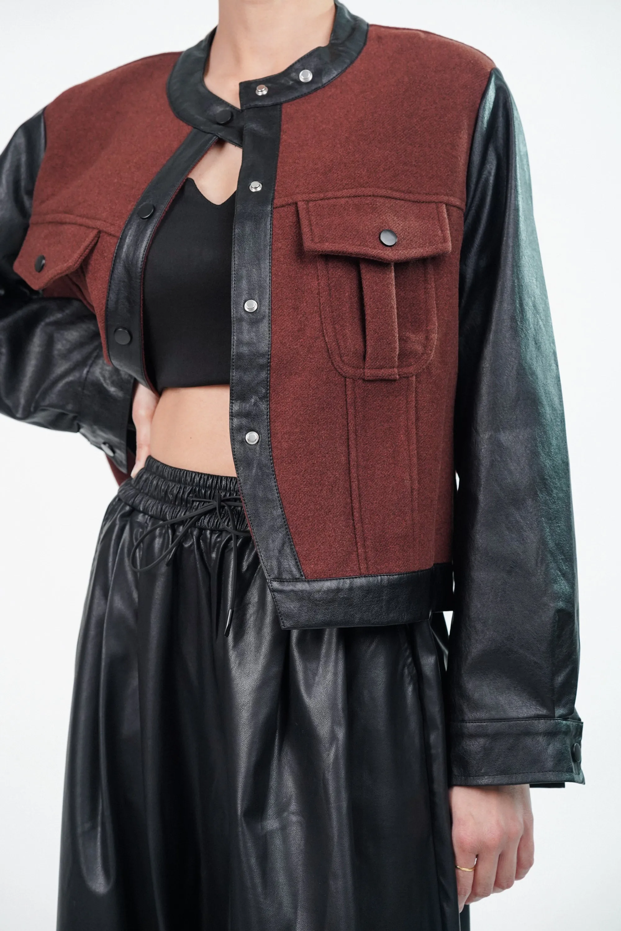 Woolen Jacket With Leather Sleeves