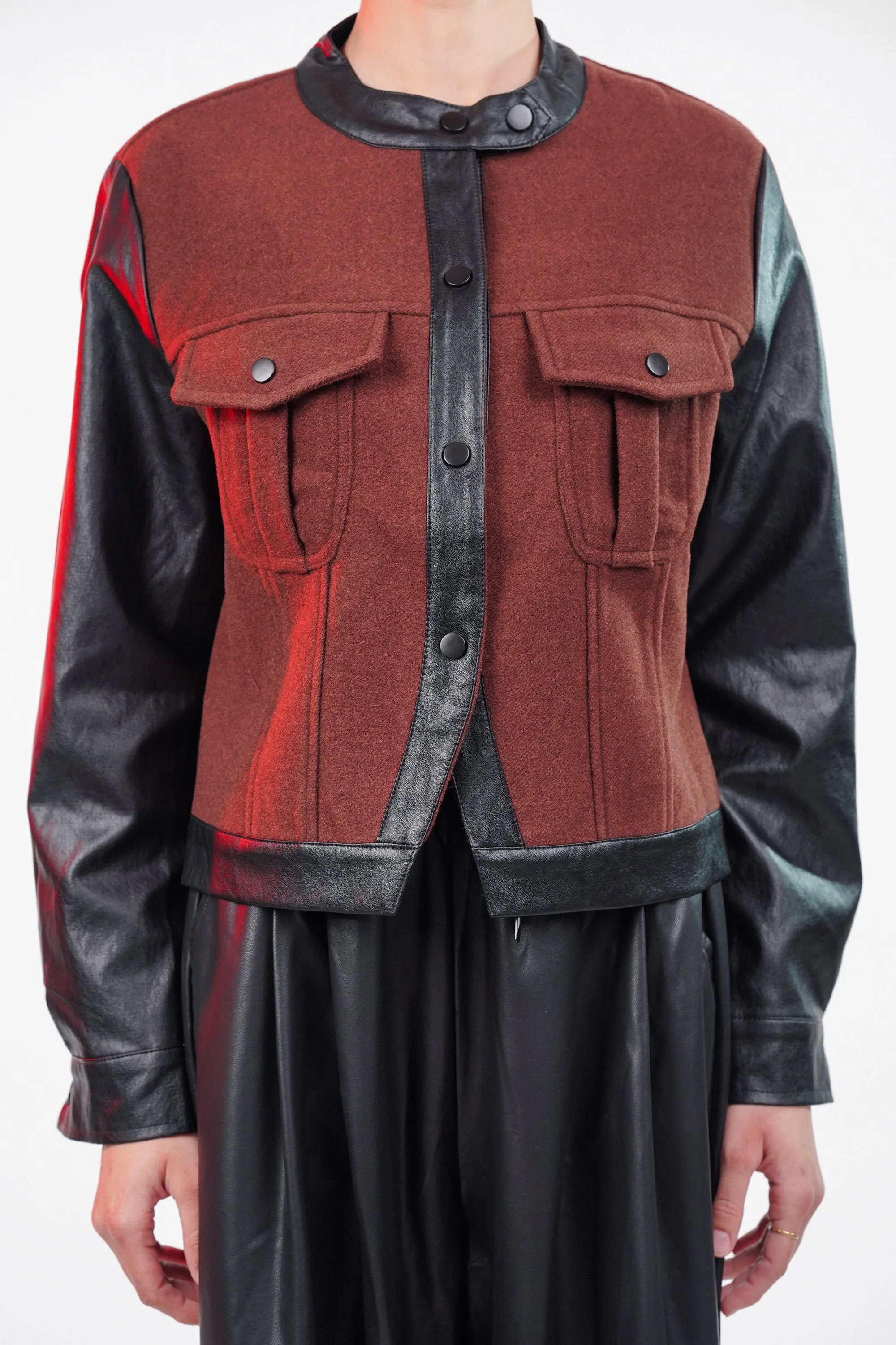 Woolen Jacket With Leather Sleeves