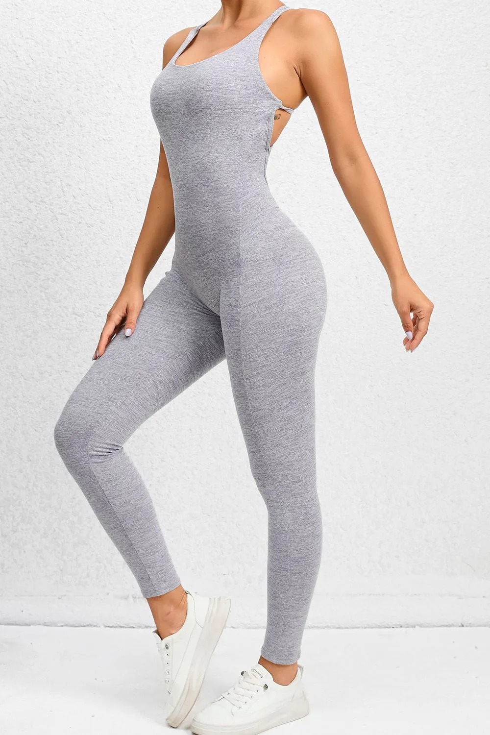 Yes You Can Crisscross Scoop Neck Sleeveless Active Jumpsuit